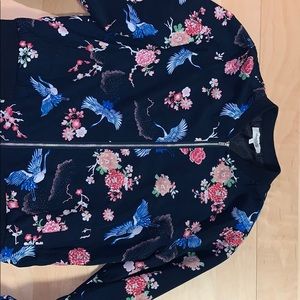 Flower navy blue jacket.